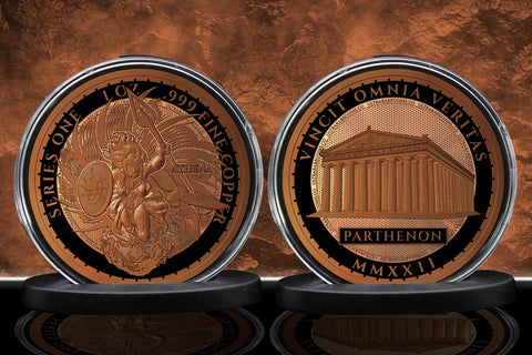 Greek Mythology Series 1 - #3 of 12 - Athena 1 oz Fine Art Round .999 Fine Copper Front and Back