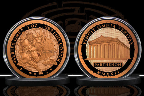 Greek Mythology Series 1 - #6 of 12 - Minotaur 1 oz Fine Art Round .999 Fine Copper Front and Back
