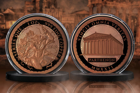 Greek Mythology Series 1 - #1 of 12 - Zeus 1 oz Fine Art Round .999 Fine Copper Collectible Coin Image 1