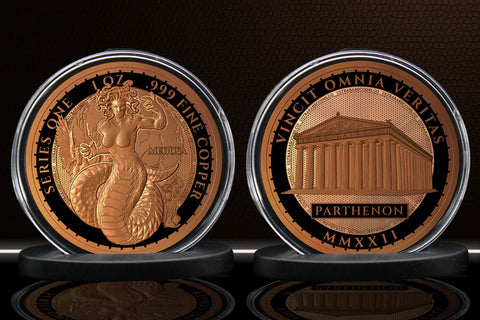 Greek Mythology Series 1 - #4 of 12 - Medusa 1 oz Fine Art Round .999 Fine Copper Image Front and Back